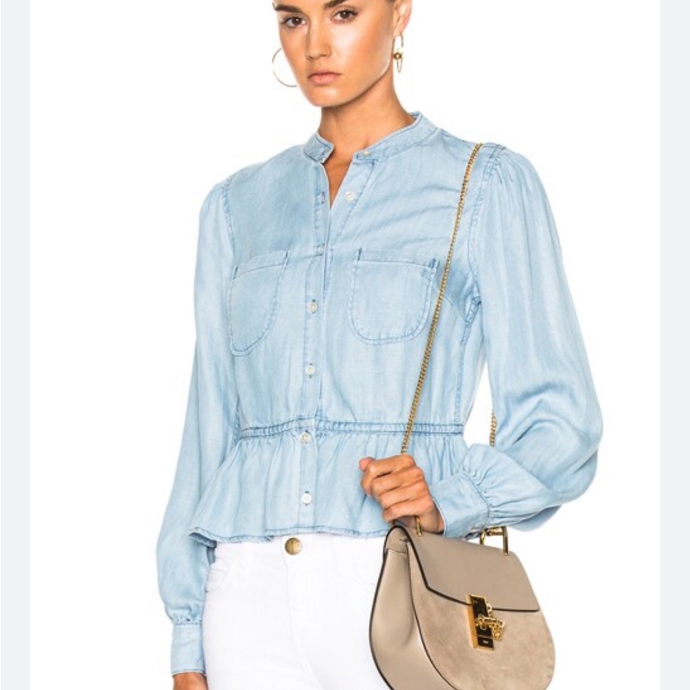 Frame Denim Double Pocket Peplum Blouse